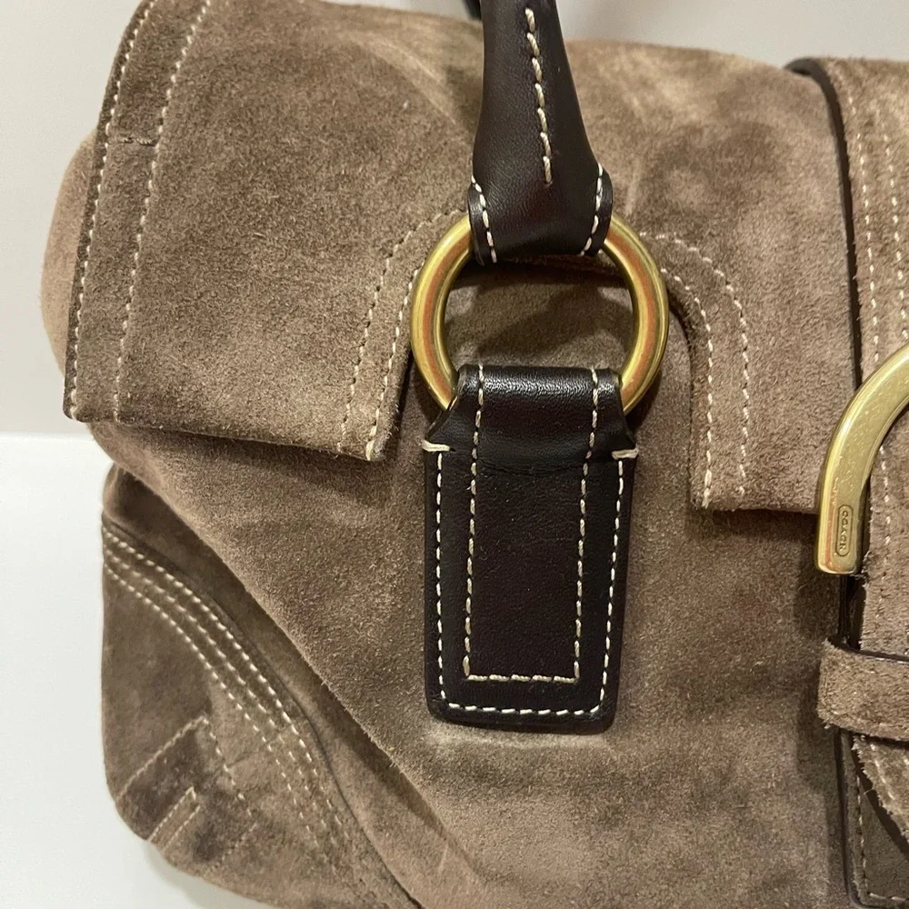Coach Brown Suede Shoulder Bag with Gold Accents